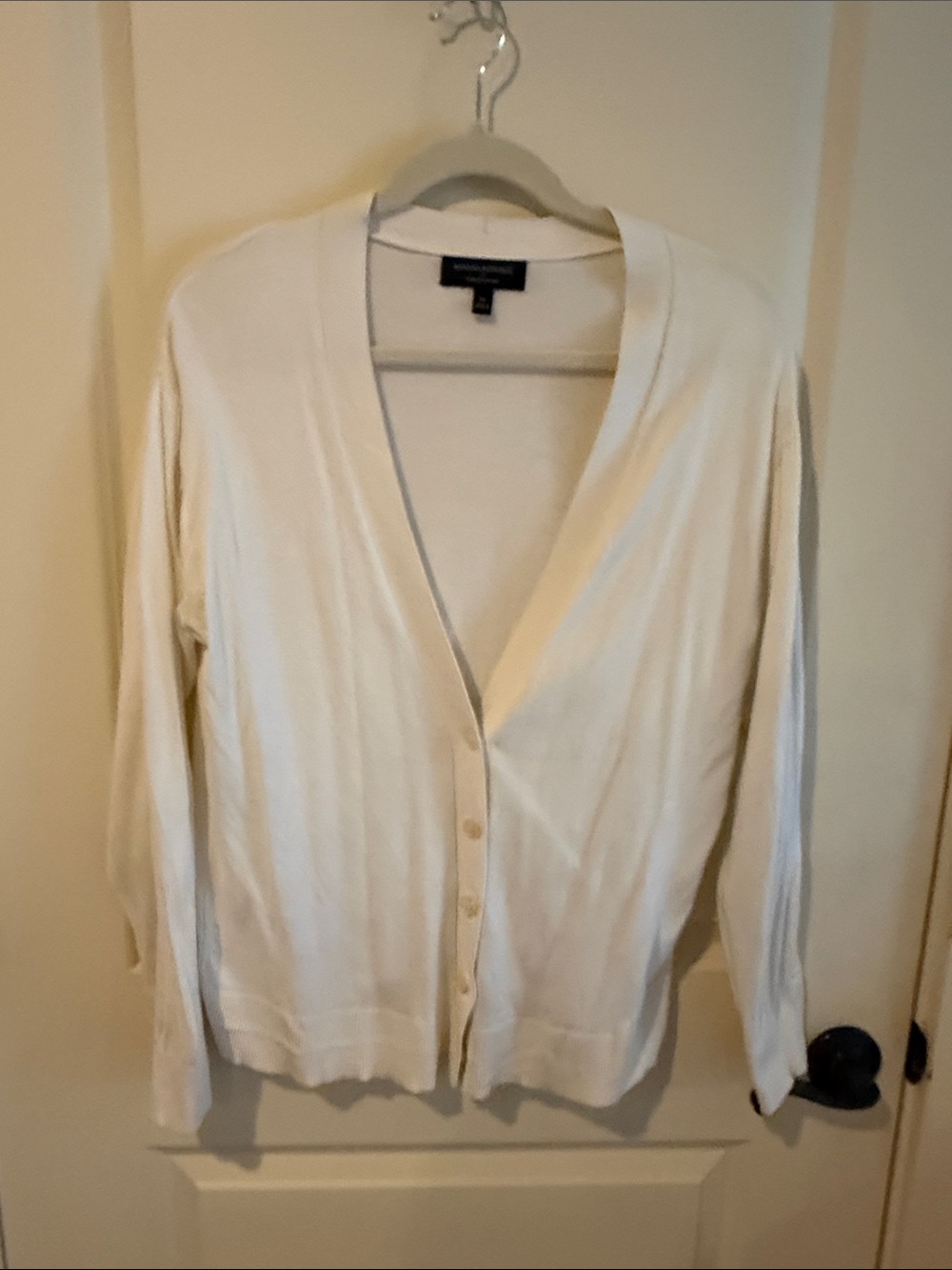 Banana Republic White V-Neck Button Cardigan Sweater